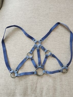 Free People Blue Suede Multi-Strap Harness with Metal Rings